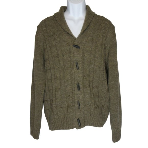 Ben Sherman Almond Wool Blend Rib Knit Shawl Collar Piped Sweater Jacket XL - Picture 2 of 11